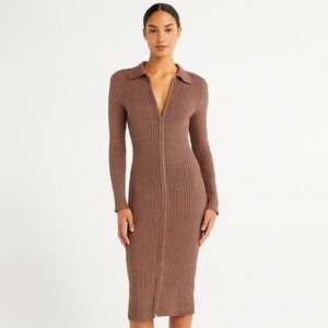 Anthropologie Zip-Front Sweater Midi Dress Metallic Size M NWT